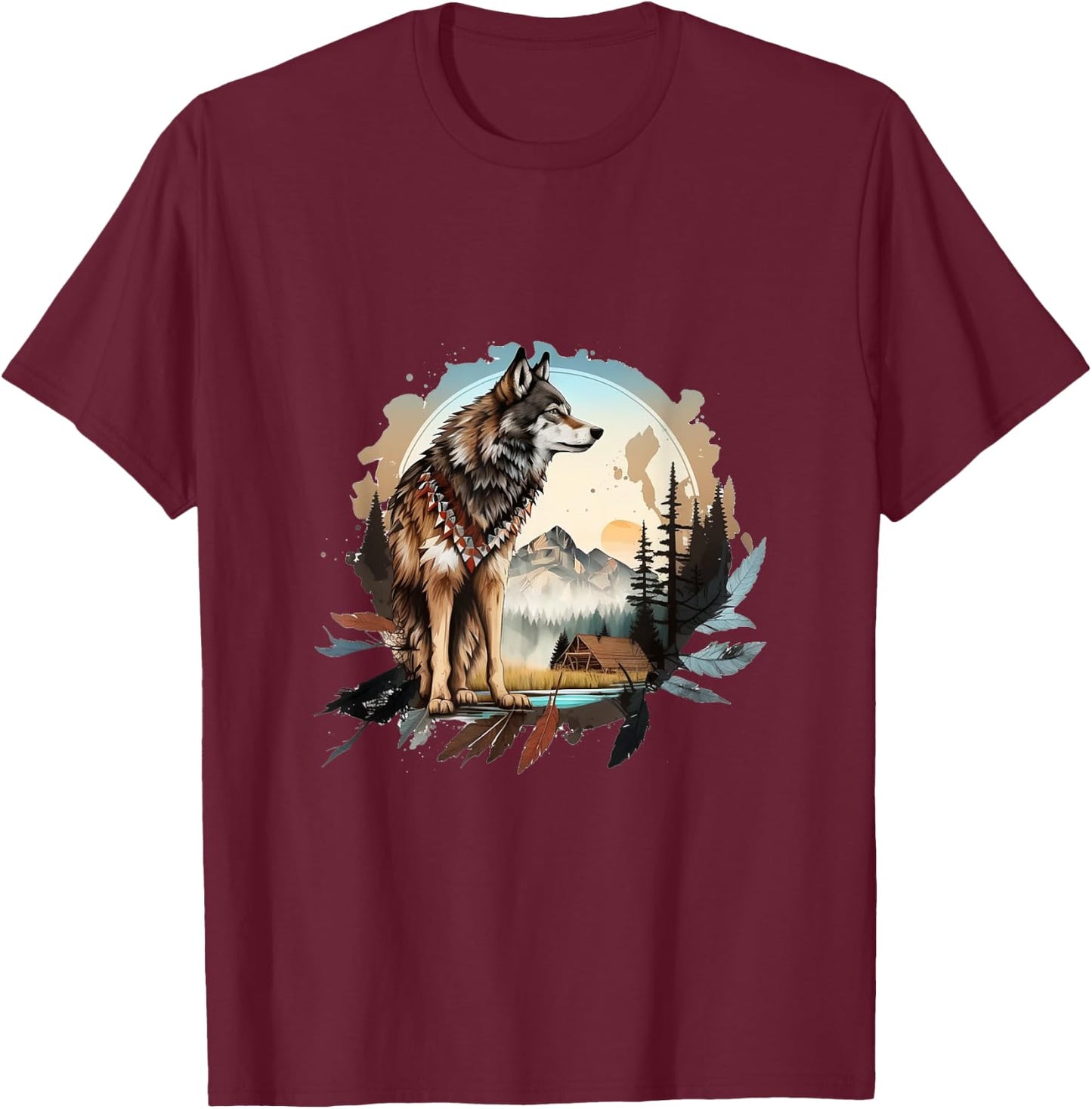 The Mountain Native Wolf Spirit T-Shirt - T-Shirt | Maroon