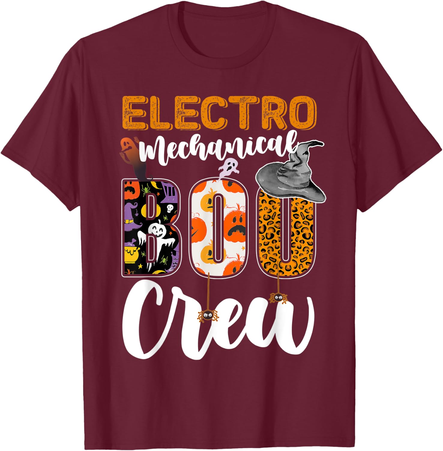 Electro-mechanical Boo Crew Halloween Matching Tech T-Shirt - T-Shirt | Maroon