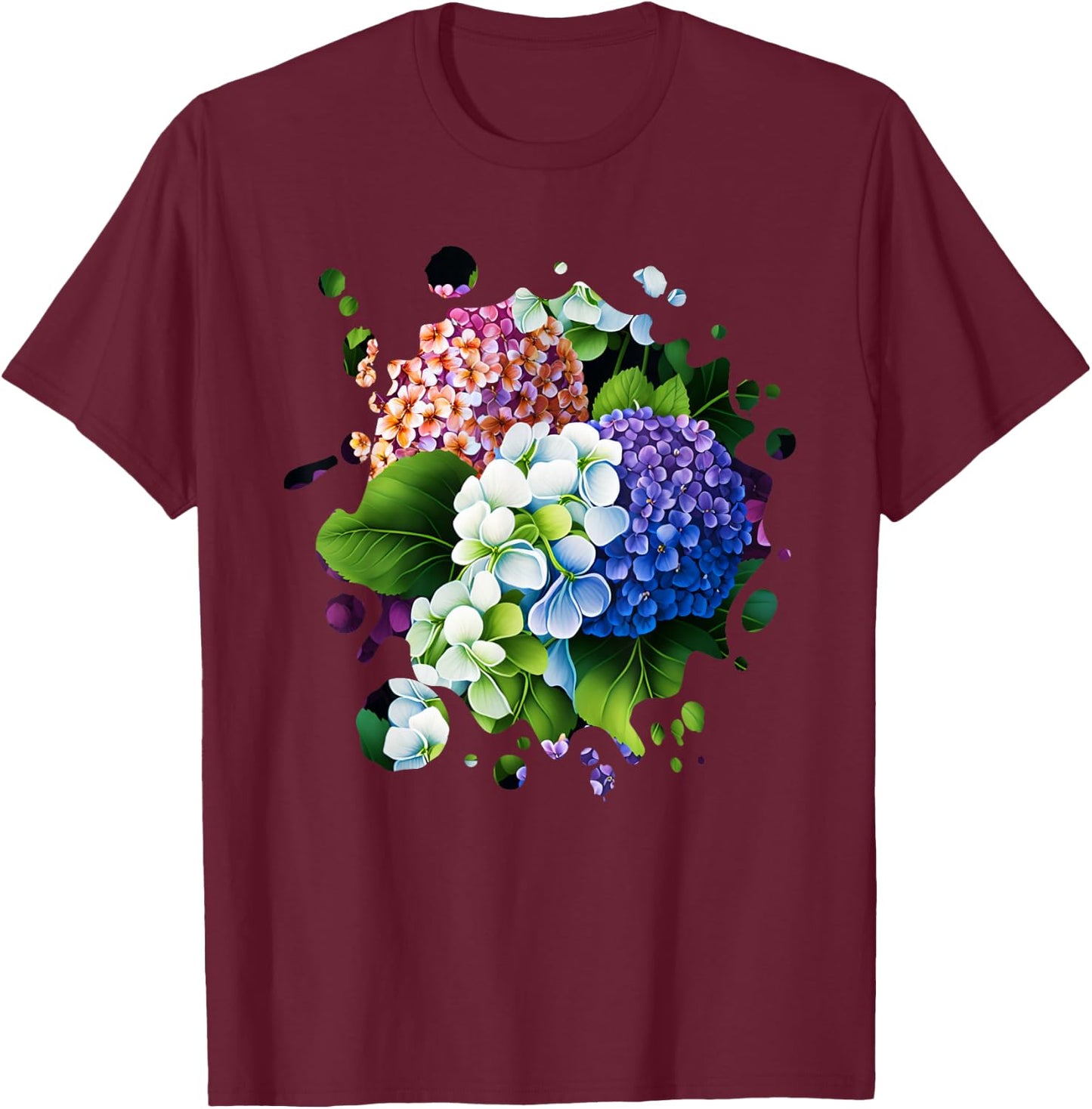 Vintage Hydrangea Inspired Flower Plant Lover gardening T-Shirt - T-Shirt | Maroon