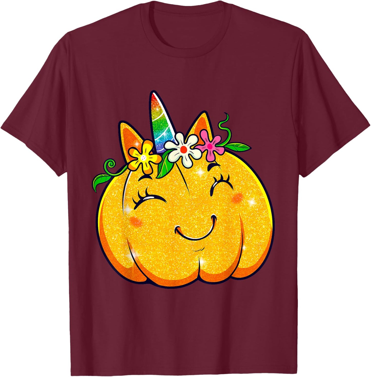 Unicorn Pumpkin Halloween Girl Cute Thanksgiving Girls T-Shirt - T-Shirt | Maroon