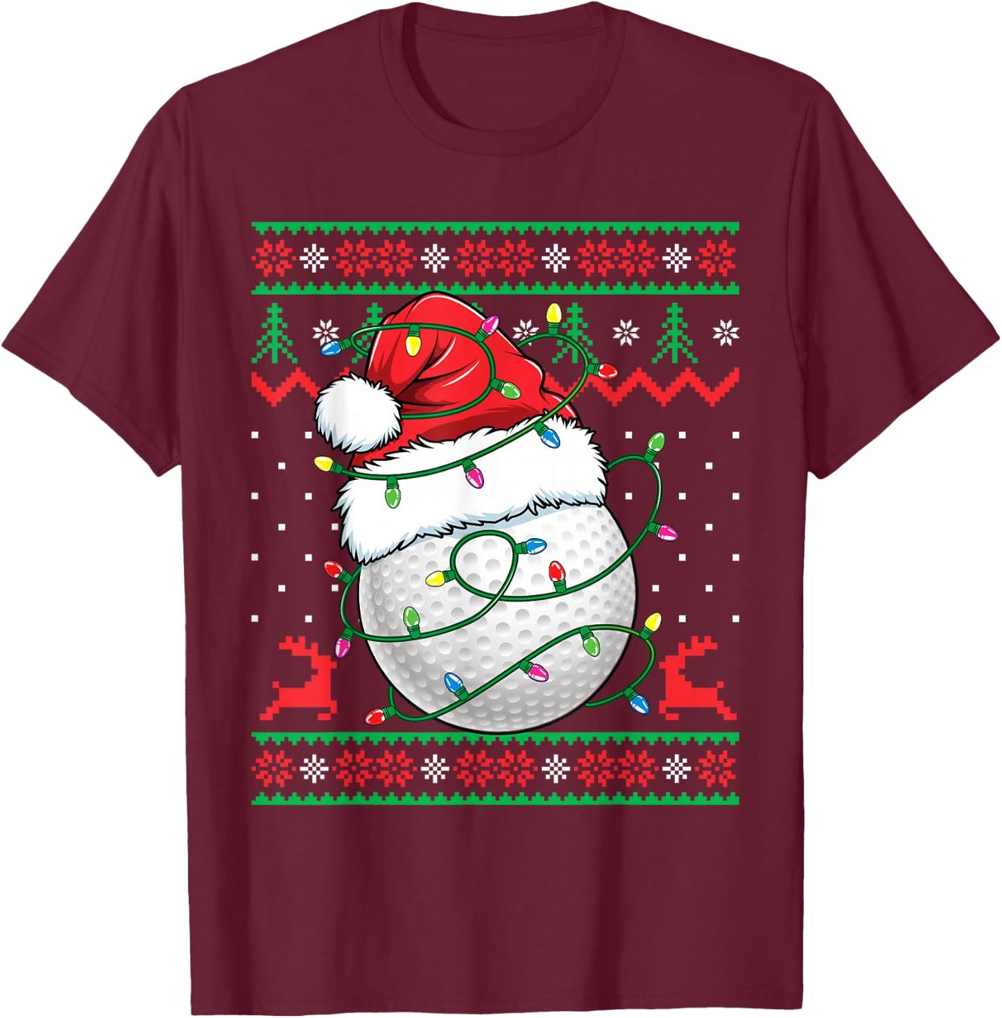 Funny Golf Ugly Christmas Sweater Golfing T-Shirt - T-Shirt | Maroon