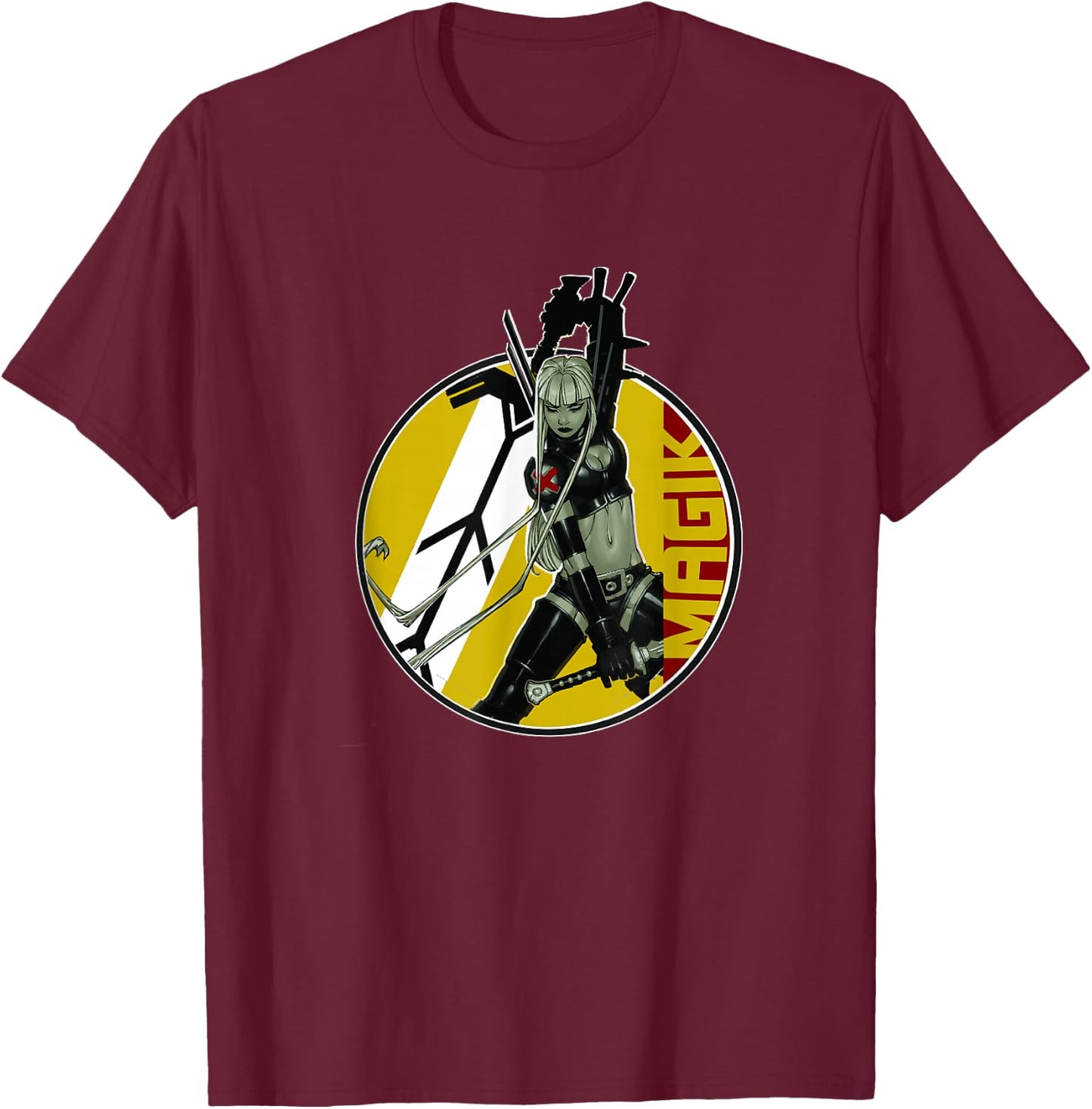 Marvel X-Men Magik Wielding Swords Vintage Circle Portrait T-Shirt - T-Shirt | Maroon