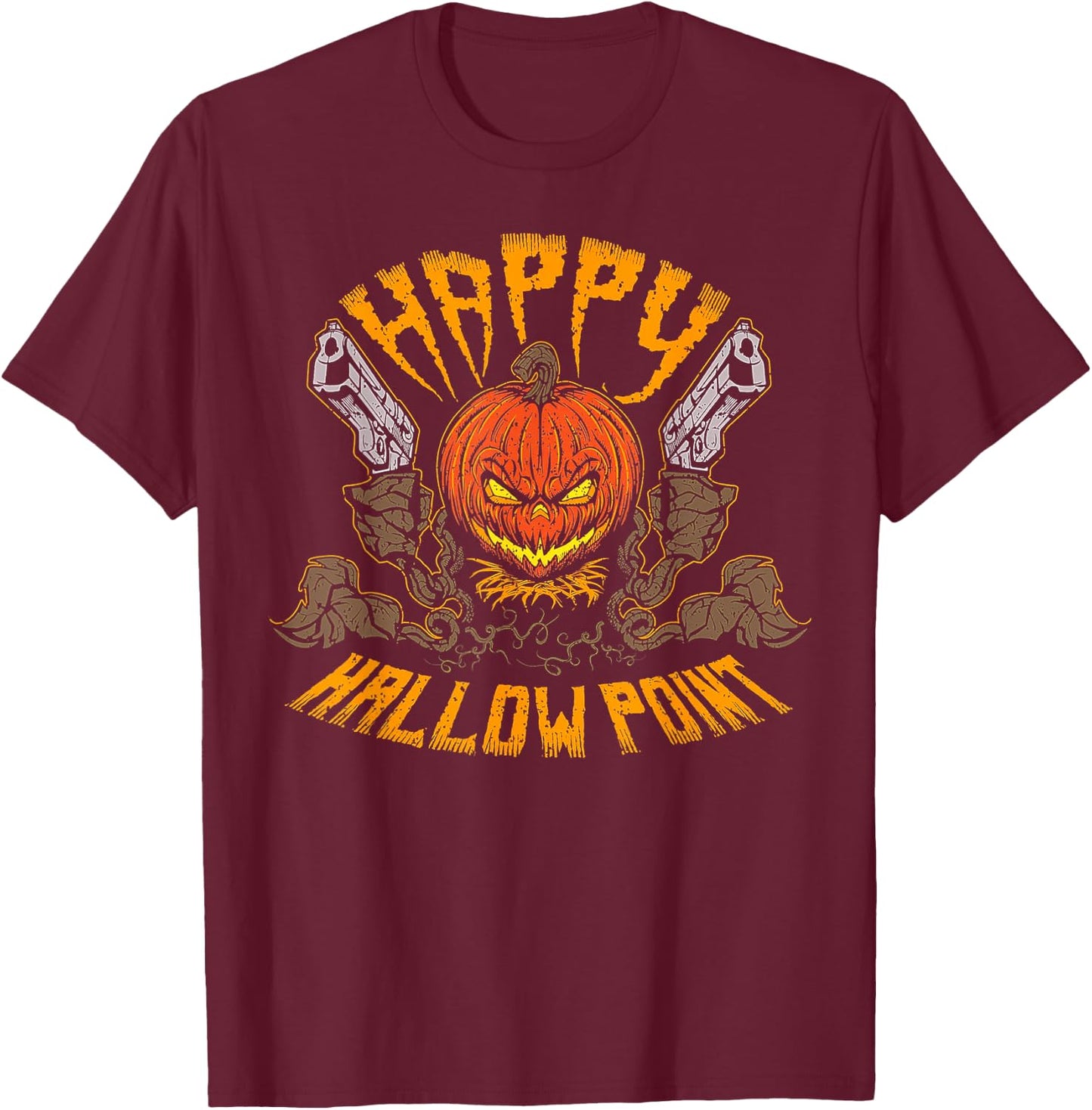Happy Hallow Point Pumpkin Gun T-Shirt - T-Shirt | Maroon