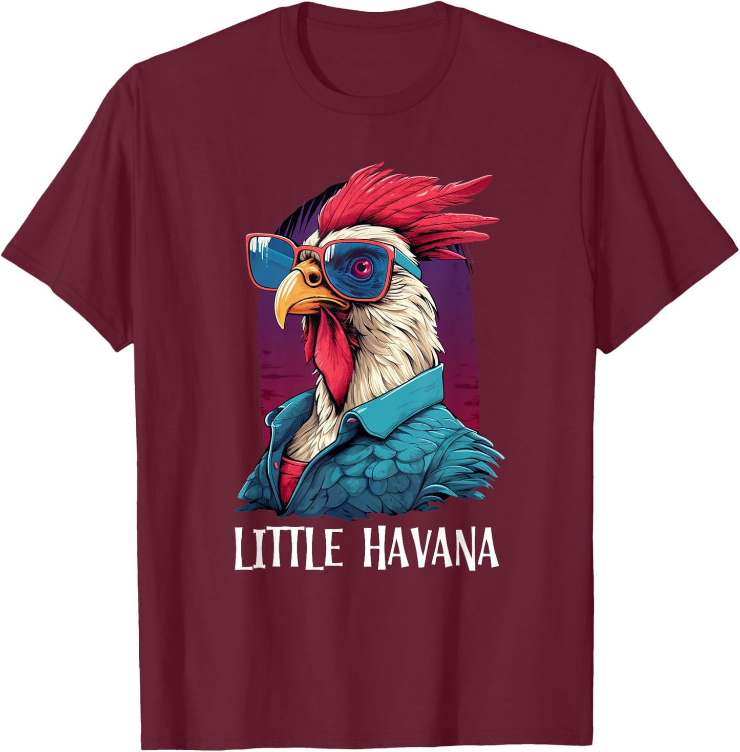 Little Havana Cuban Style, Funny Rooster 305 Miami Souvenir T-Shirt - T-Shirt | Maroon