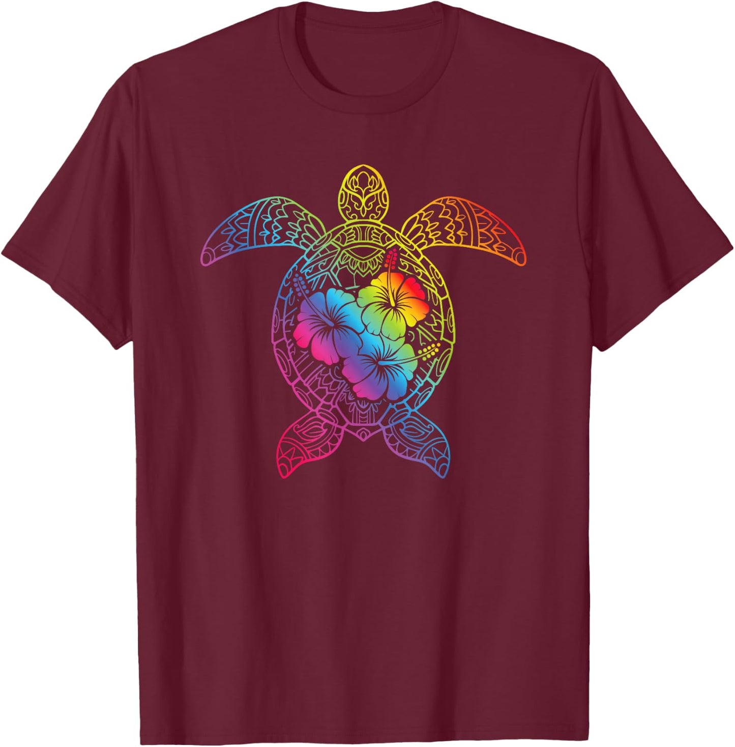 Hawaiian Sea Turtle Tropical Hibiscus Ocean Animal Hawaii T-Shirt - T-Shirt | Maroon