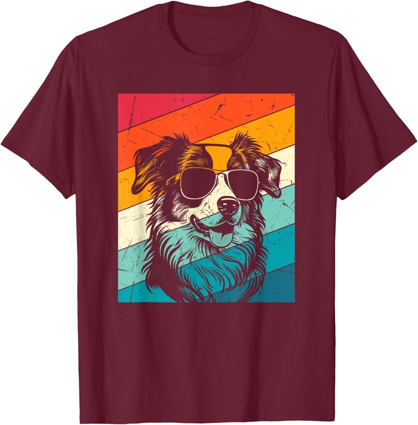 Retro Vintage Mini Aussie Sunglasses Dog Lovers Men Women T-Shirt - T-Shirt | Maroon