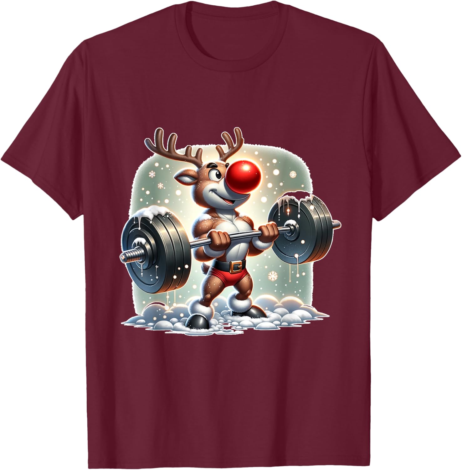 Rudolph The Red Nose Reindeer Workout Gym Weightlifter Funny T-Shirt - T-Shirt | Maroon