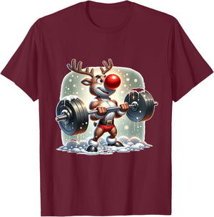 Rudolph The Red Nose Reindeer Workout Gym Weightlifter Funny T-Shirt - T-Shirt | Maroon