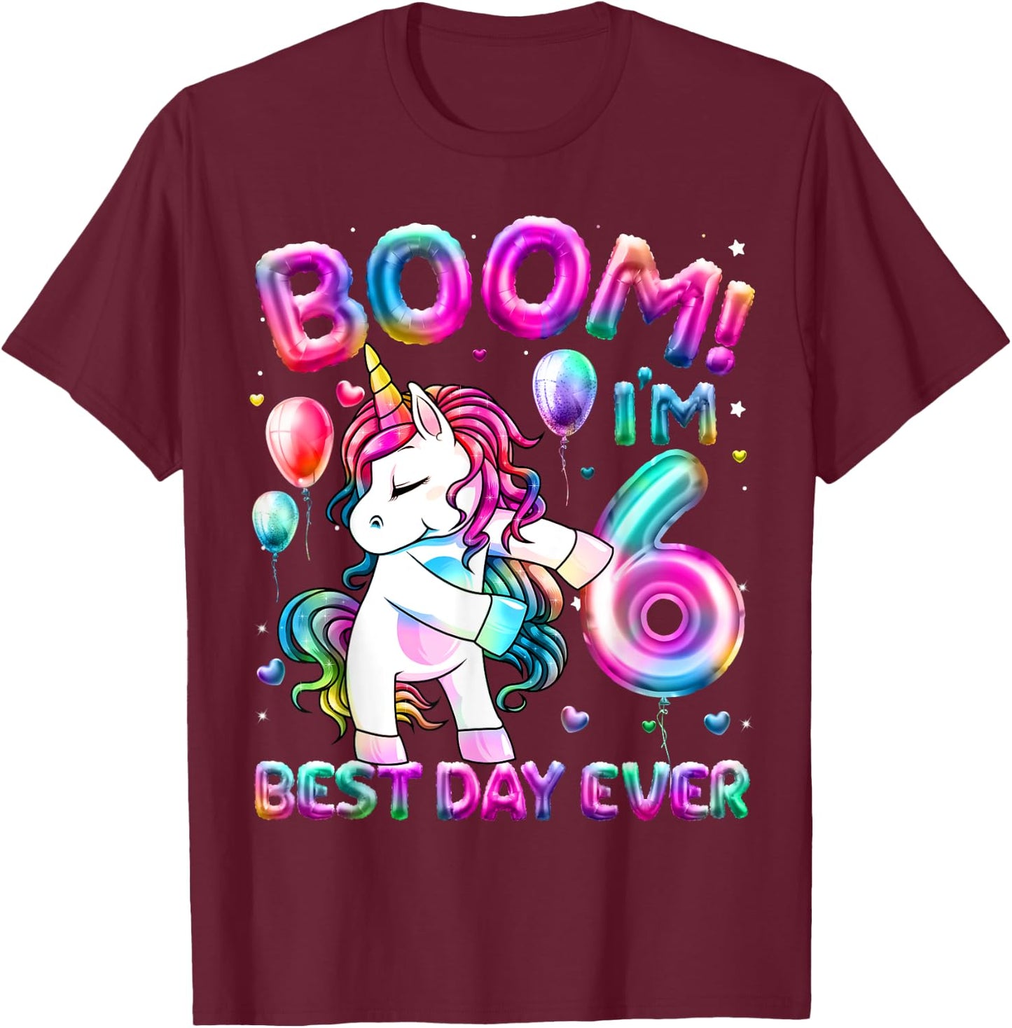 6 Years Old Flossing Unicorn Gifts 6th Birthday Girl Party T-Shirt - T-Shirt | Maroon