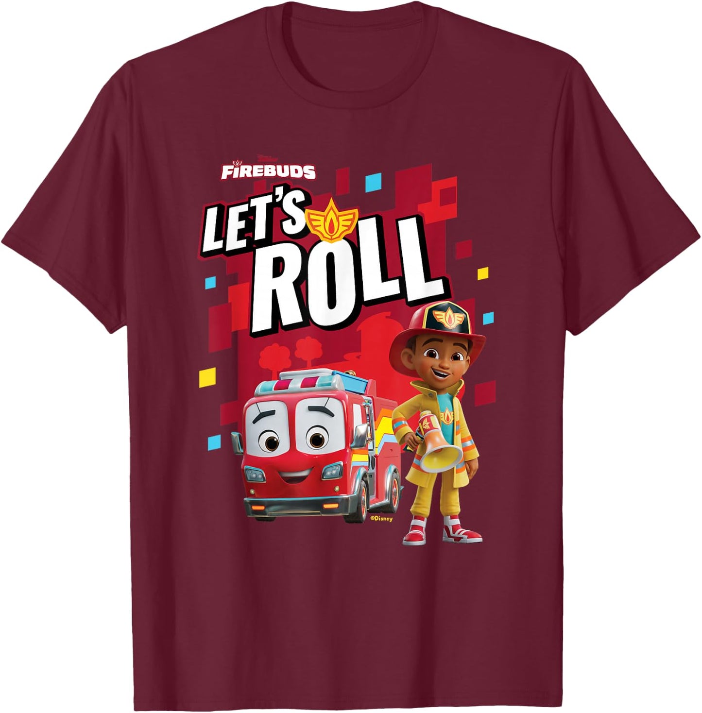 Disney Junior Firebuds Bo and Flash Fire Truck Let’s Roll T-Shirt - T-Shirt | Maroon