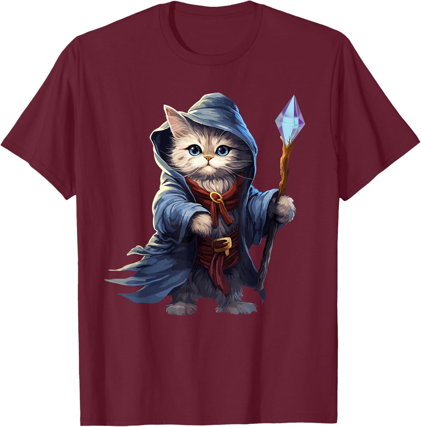 Wizard Cat, Funny Cat Wizard T-Shirt - T-Shirt | Maroon