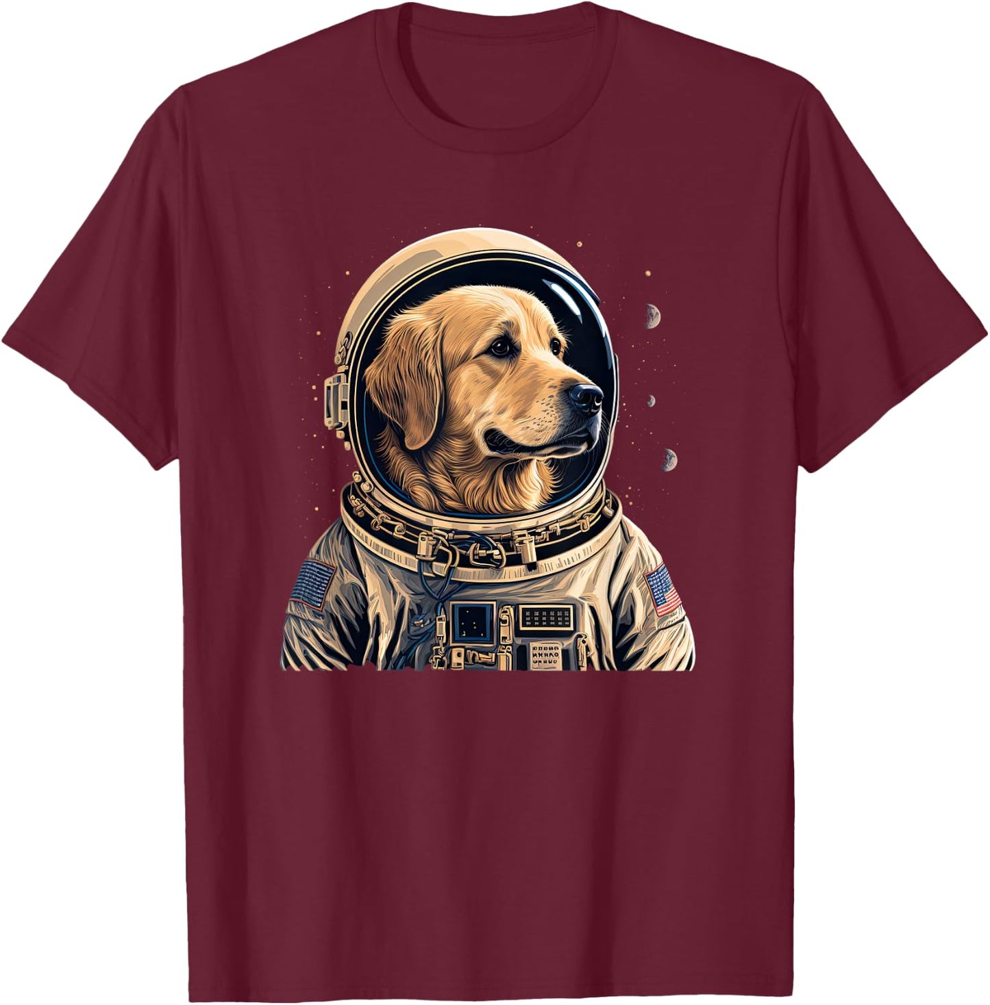 Funny Golden Retriever Astronaut in the space T-Shirt - T-Shirt | Maroon