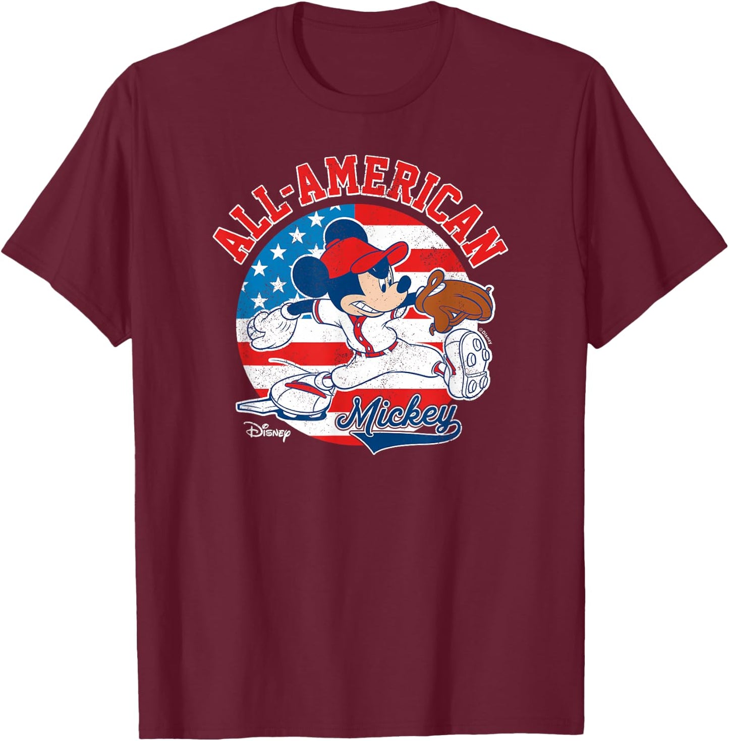 Disney - Mickey Americana Baseball T-Shirt - T-Shirt | Maroon