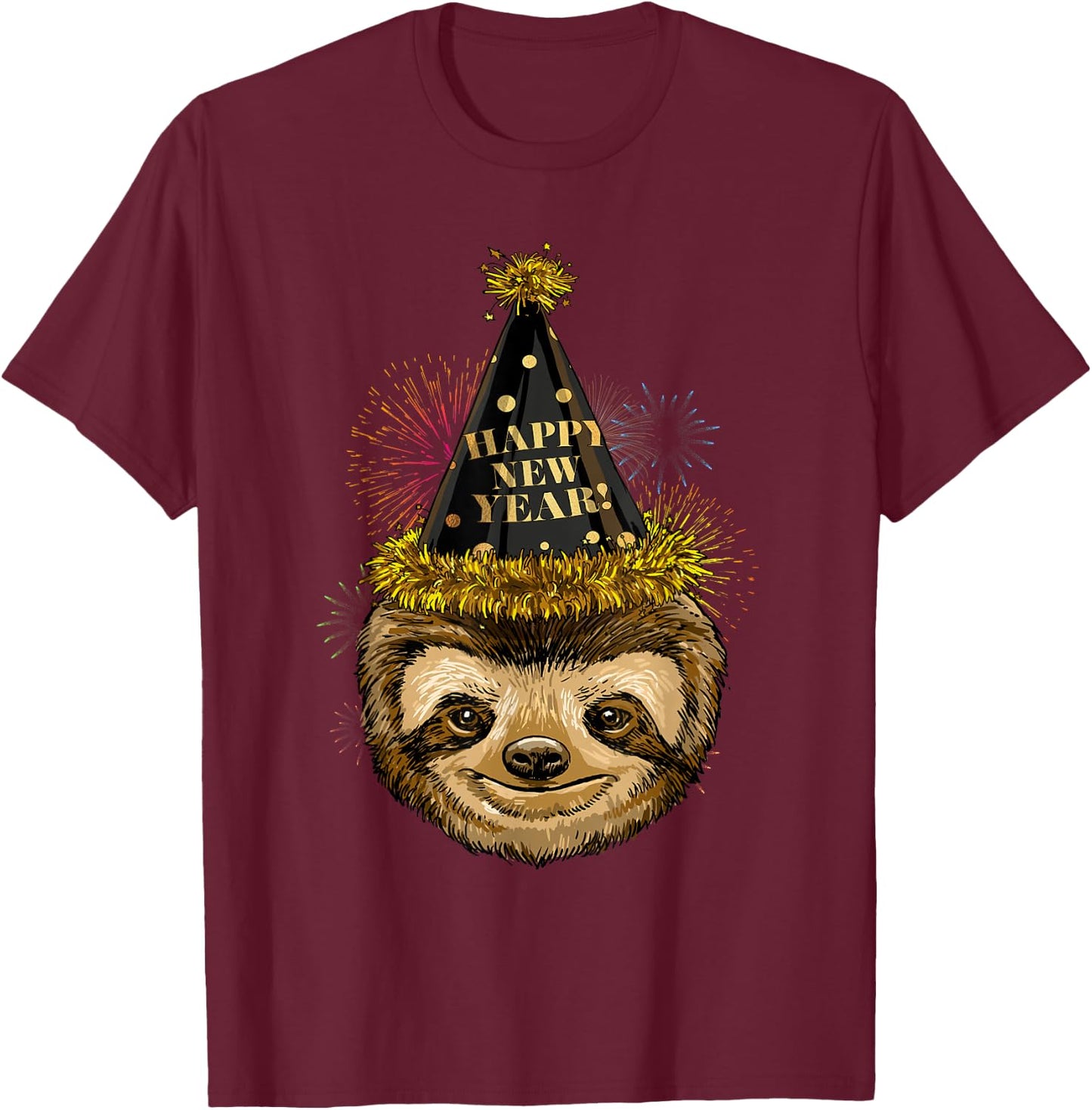 New Year Sloth New Year's Eve Party Countdown Sloth Lover T-Shirt - T-Shirt | Maroon