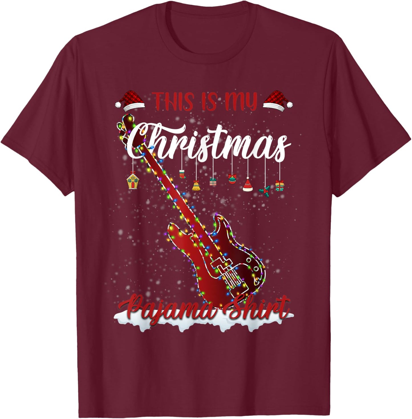 This Is My Christmas Pajama Santa Xmas Lights Guitar Lover T-Shirt - T-Shirt | Maroon