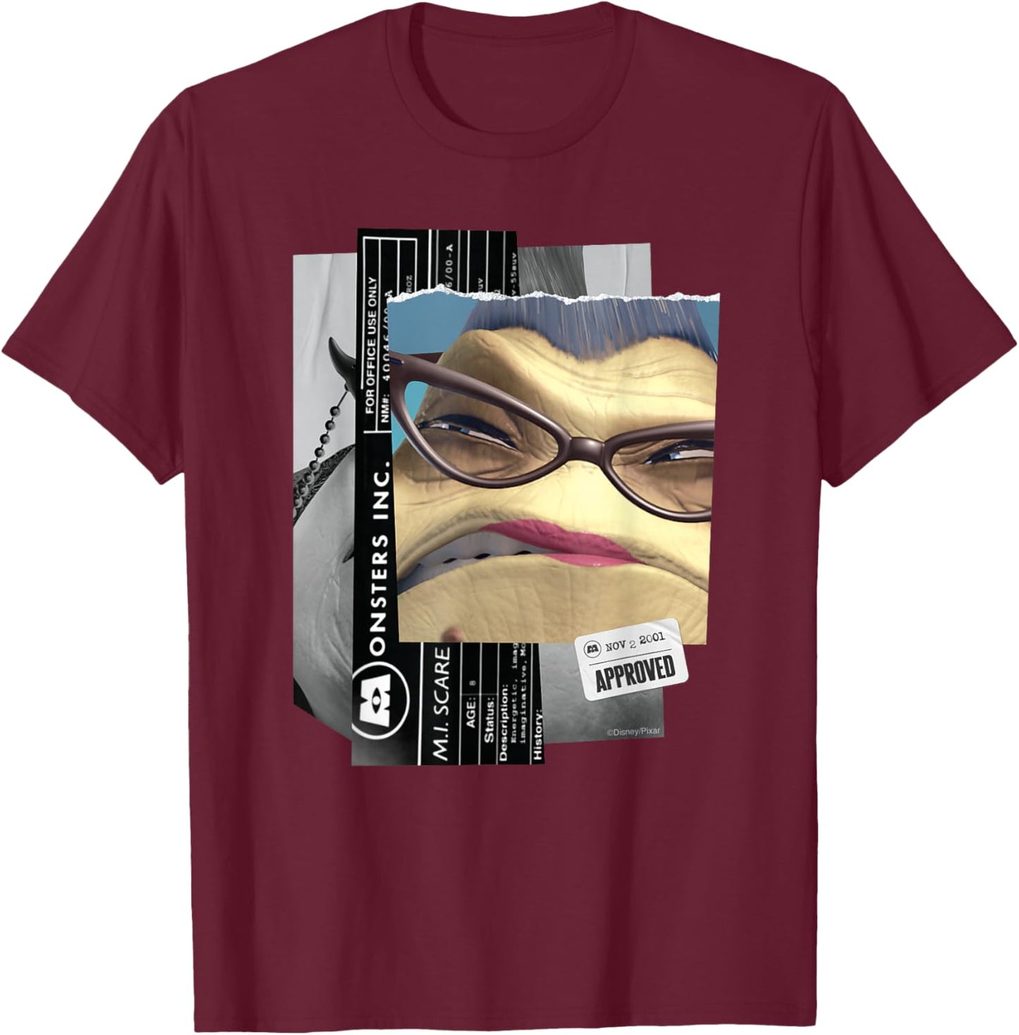 Disney and Pixar’s Monsters, Inc. Roz Personnel File T-Shirt - T-Shirt | Maroon