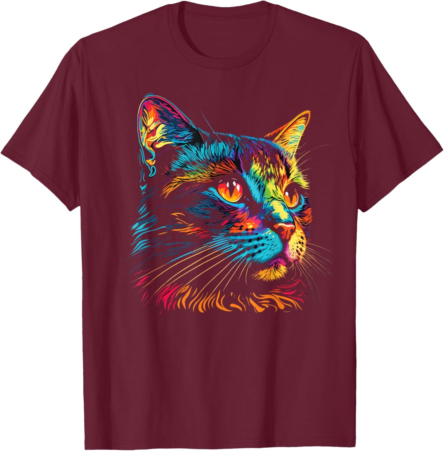 Cute Colorful Cat Head Art Face for Lover Cats Kitty Kitten T-Shirt - T-Shirt | Maroon