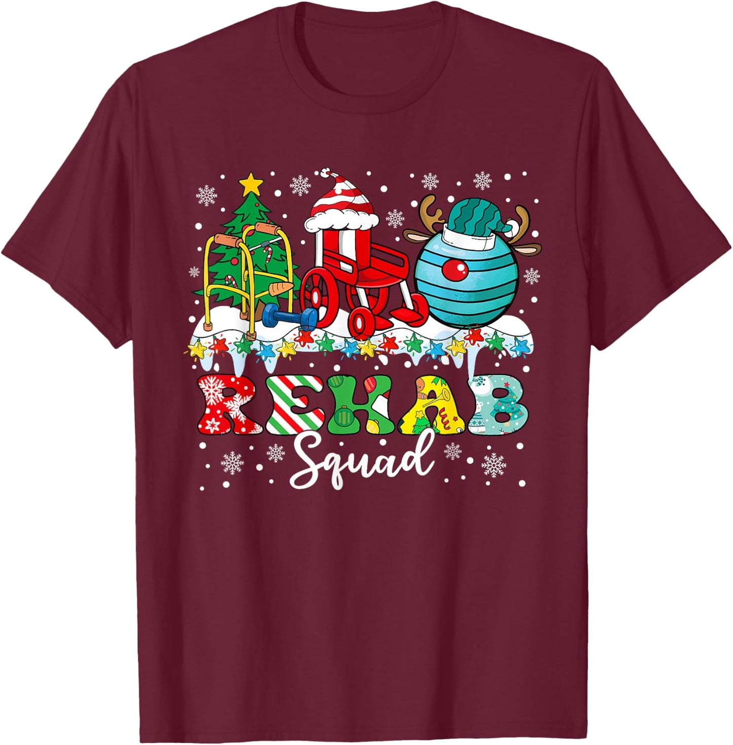 Rehab Squad Wheelchair Santa Reindeer Rehab Nurse Christmas T-Shirt - T-Shirt | Maroon