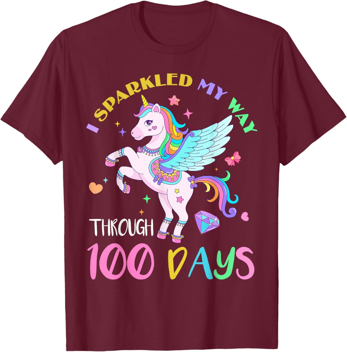 I Sparkled My Way Through 100 Days Of School Unicorn Lovers T-Shirt - T-Shirt | Maroon