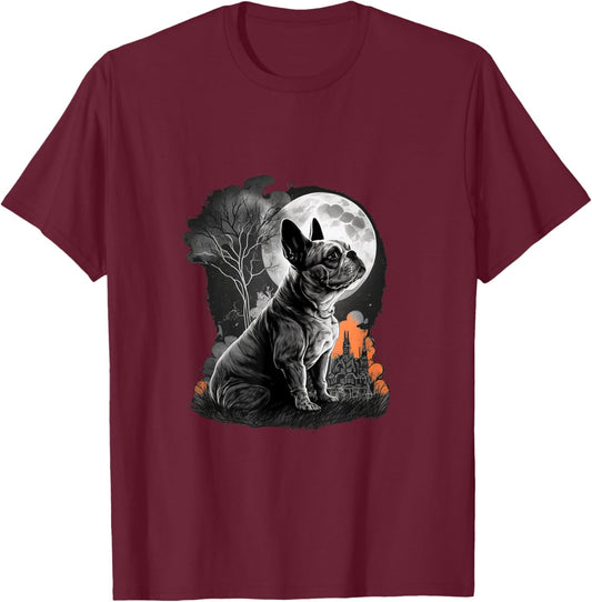 French Bulldog Halloween Costume | Scary Pumpkin Witch Ghost Women T-Shirt - T-Shirt | Maroon