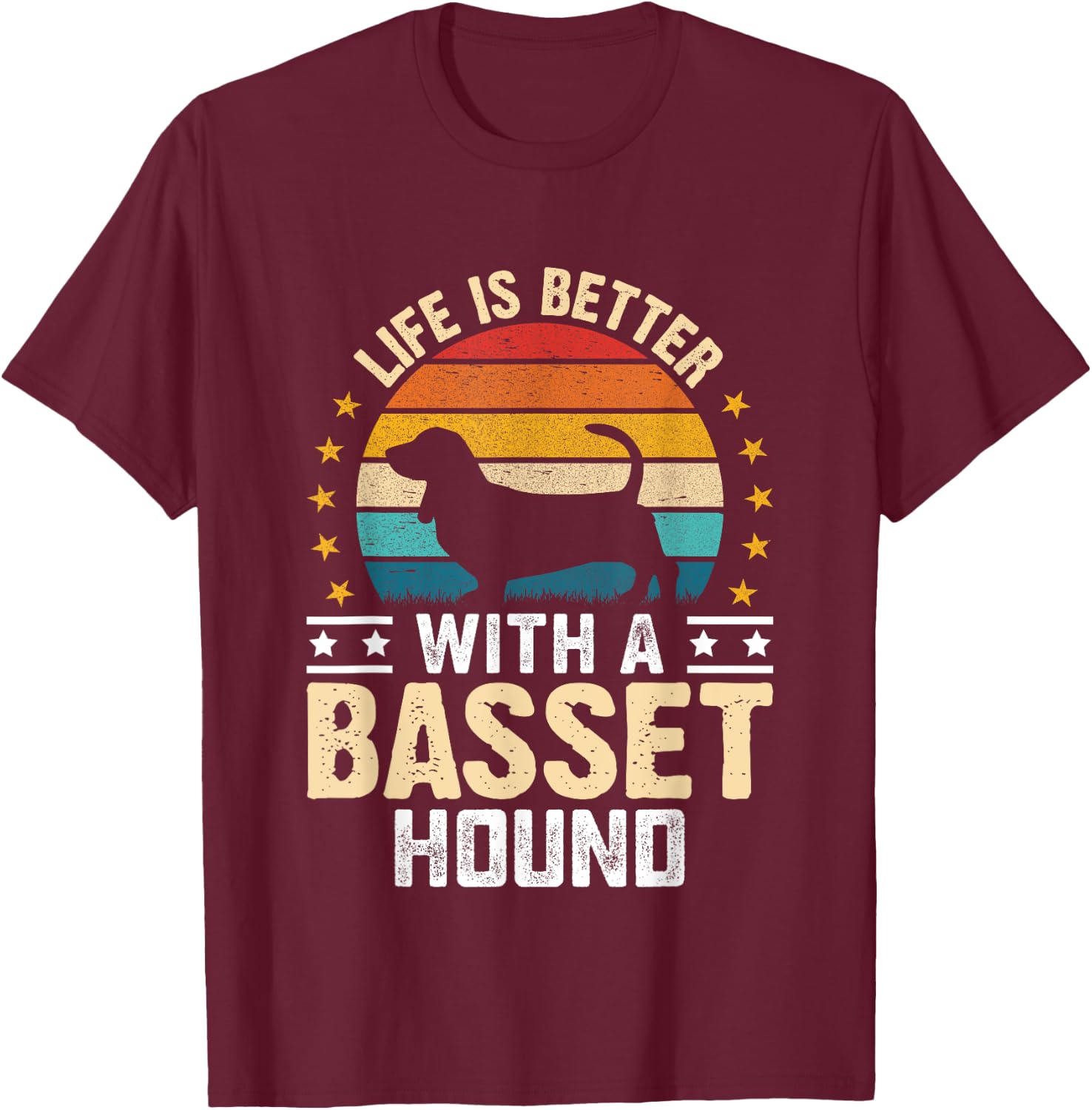 Life is Better with a Basset Hound- Dog Parent Pet Paw T-Shirt - T-Shirt | Maroon
