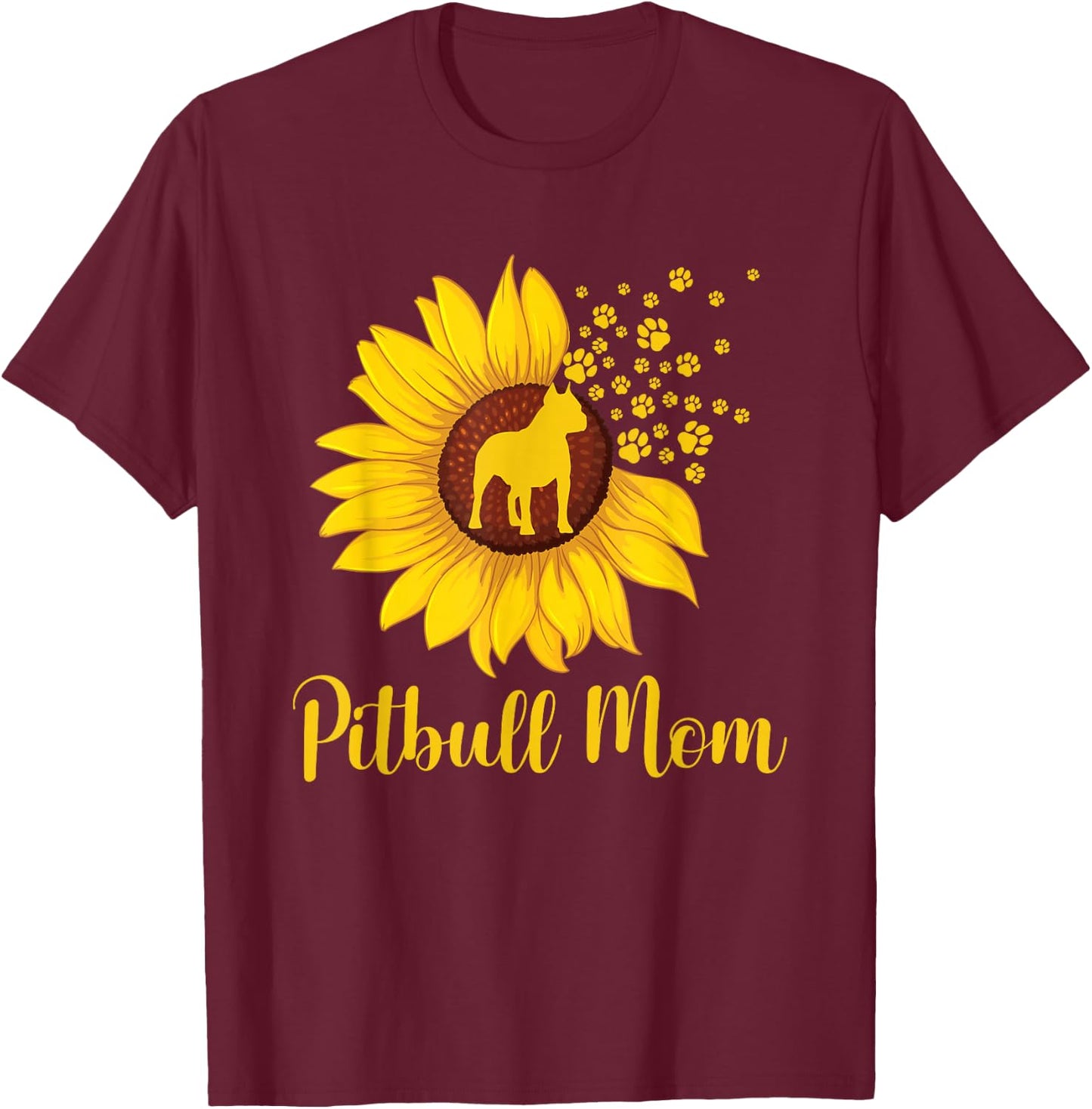 Pitbull Mom - Sunflower Mother's Day Dog Trainer Puppy Lover Women Girls Kids T-Shirt - T-Shirt | Maroon