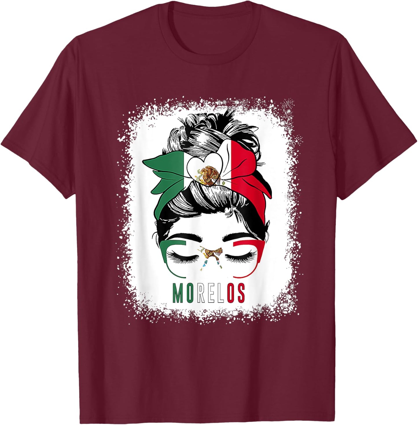 Morelos Girl Messy Bun Bandana And Glasses Mexico Mexican T-Shirt - T-Shirt | Maroon