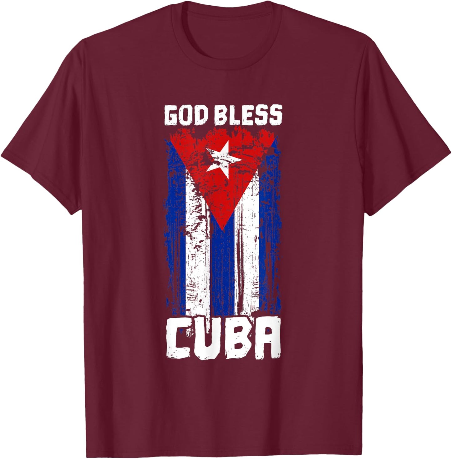God Bless Cuba Retro Vintage Grunge Cuban Flag T-Shirt - T-Shirt | Maroon