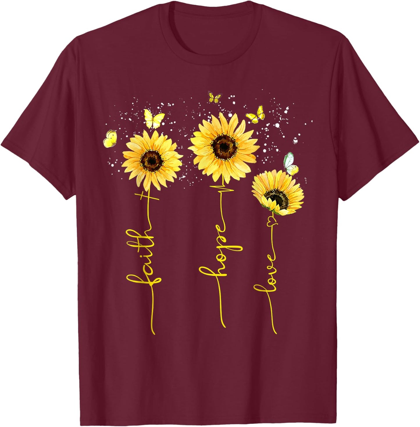 Christian Sunflower Faith Hope Love T-Shirt - T-Shirt | Maroon