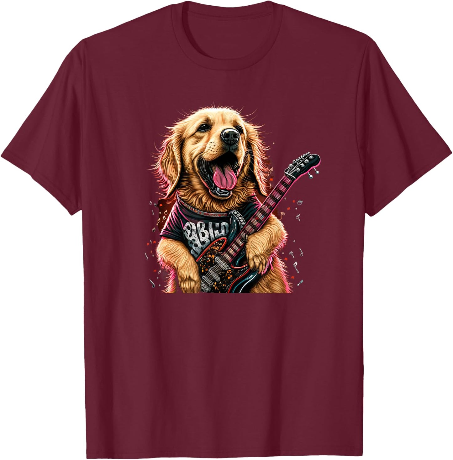 Funny Golden Retriever Rock & Roll music guitar T-Shirt - T-Shirt | Maroon