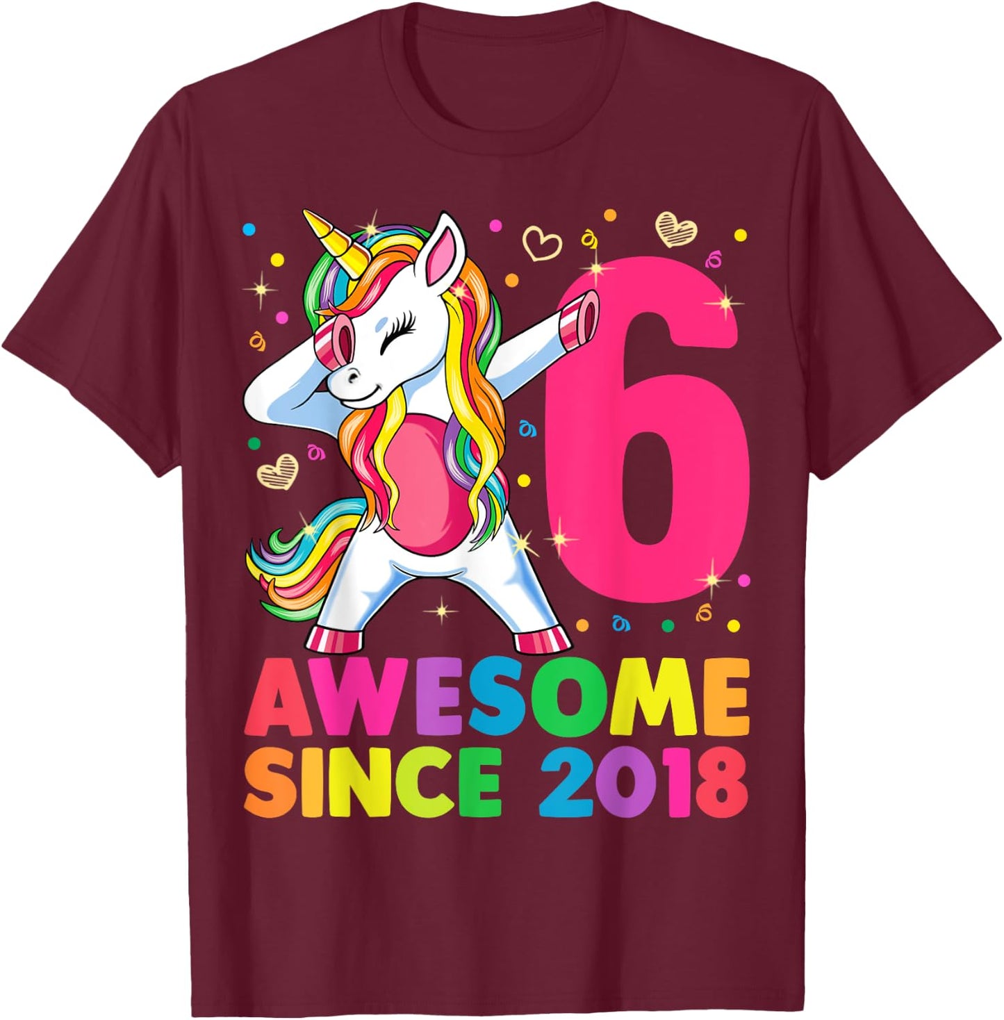 6 Years Old Unicorn Dabbing 6th Birthday Girl Unicorn Party T-Shirt - T-Shirt | Maroon