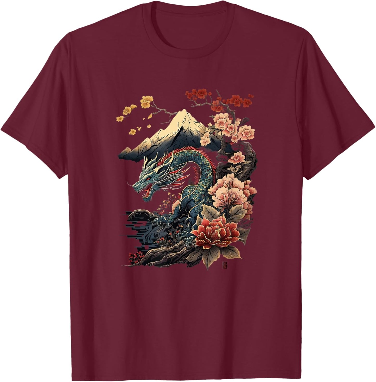 Japanese Aesthetic Dragon japanese art Japan Tattoo T-Shirt - T-Shirt | Maroon