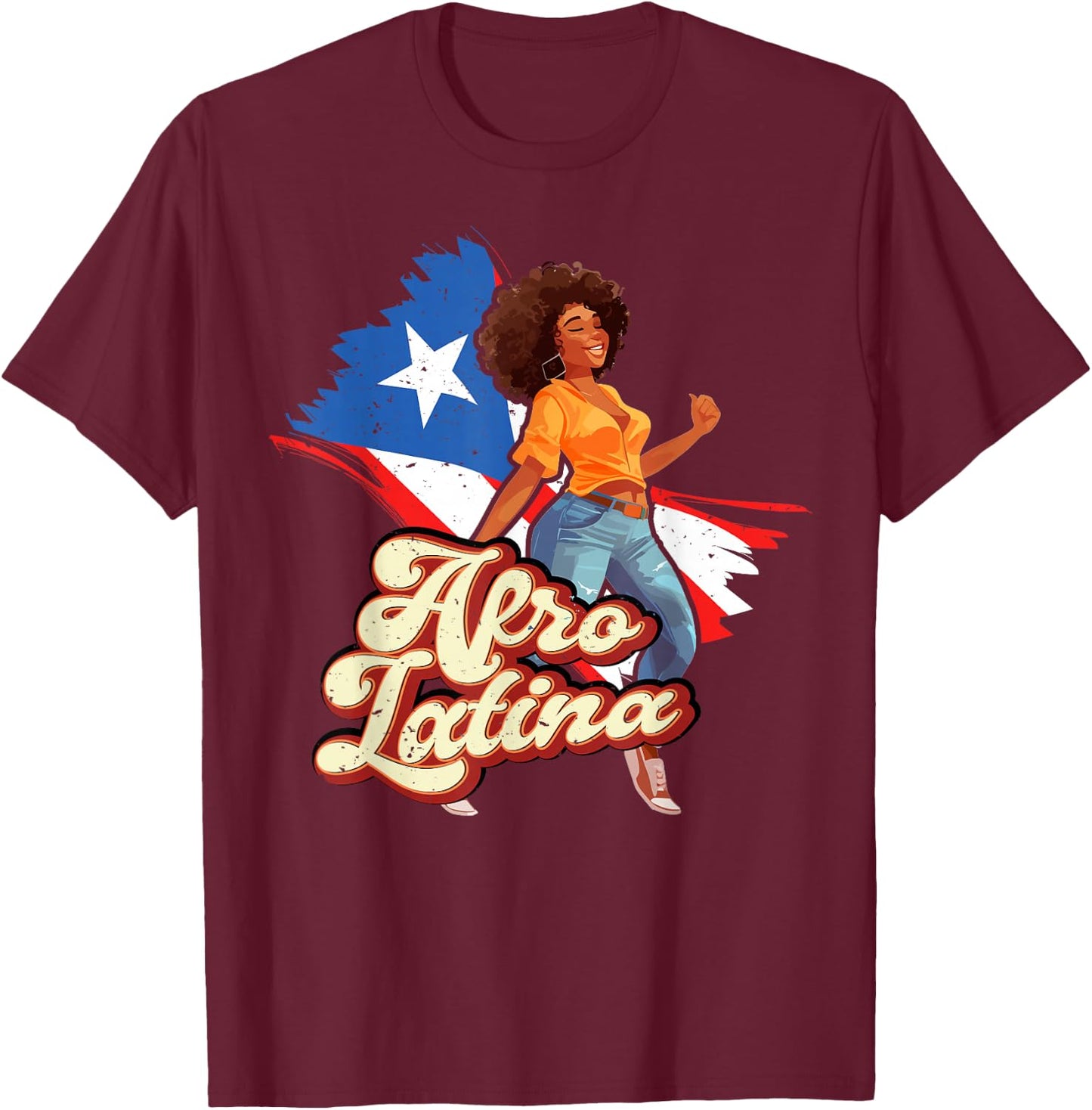 Puerto Rico Afro Latina boricua woman flag dancing caribbean T-Shirt - T-Shirt | Maroon