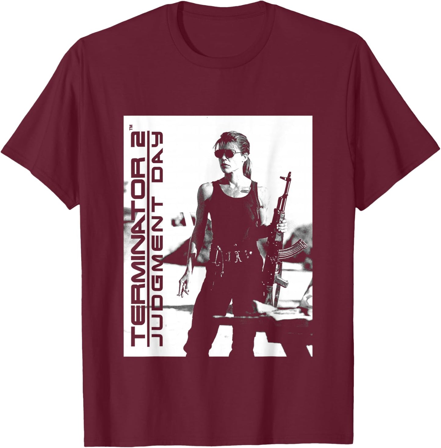 Terminator 2 Judgement Day Sarah Connor T-Shirt - T-Shirt | Maroon