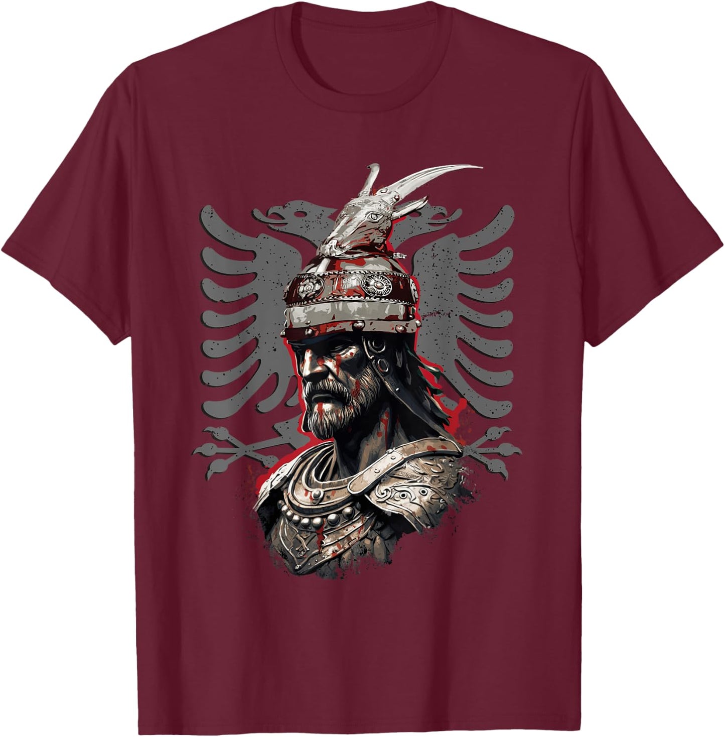 Skanderbeg Albanian National Hero Eagle Kosovo Albanian T-Shirt - T-Shirt | Maroon