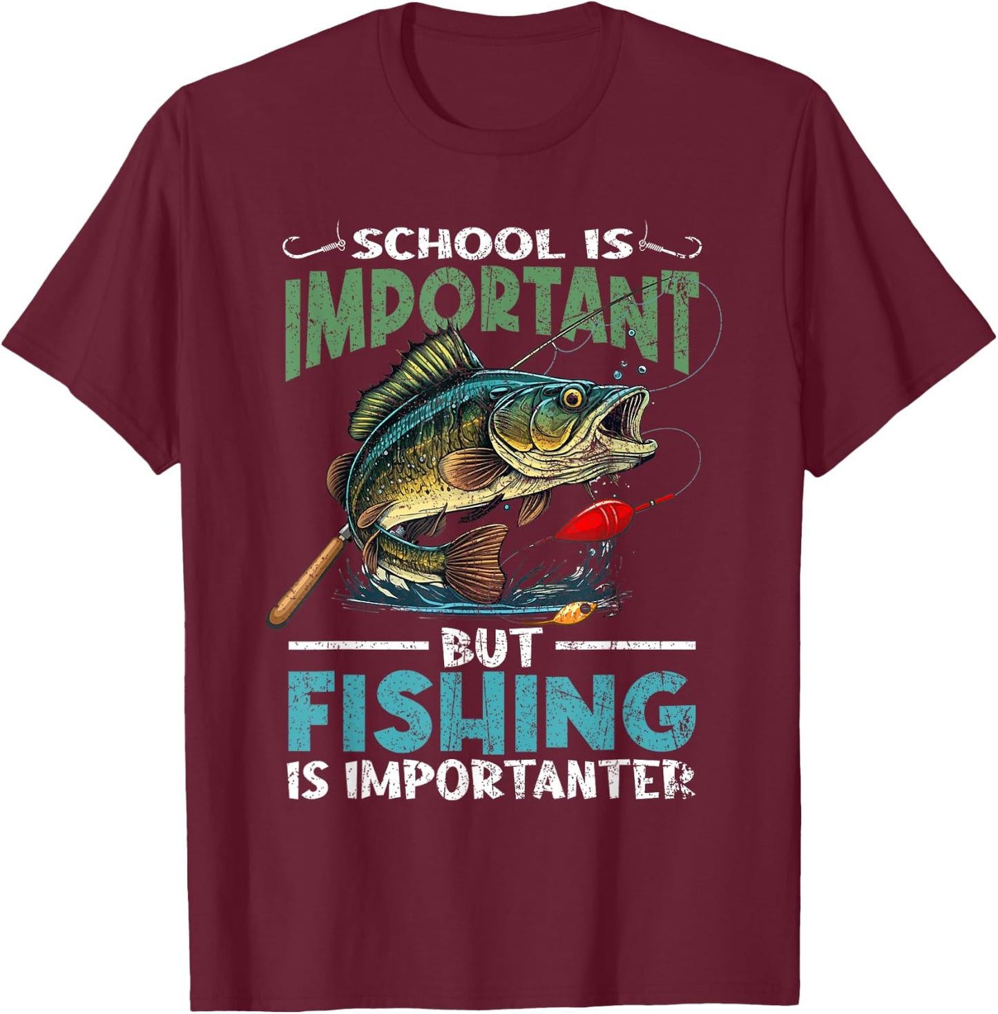 Funny Fishing For Boys Kids Youth Fish Saying Bass Fisherman T-Shirt - T-Shirt | Maroon