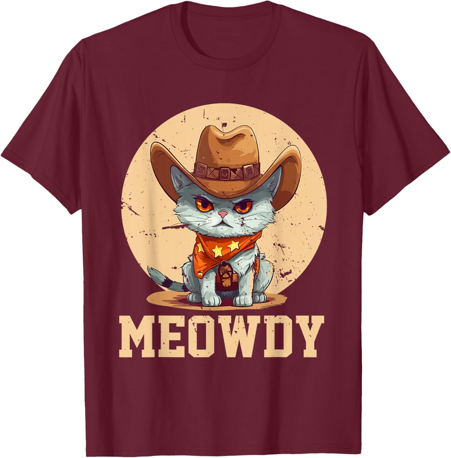 Meowdy! Funny Country Music Cat Cowboy Hat Men Women T-Shirt - T-Shirt | Maroon