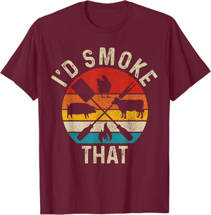 Chef Butcher BBQ I'd Smoke That Funny Father's Day Vintage T-Shirt - T-Shirt | Maroon