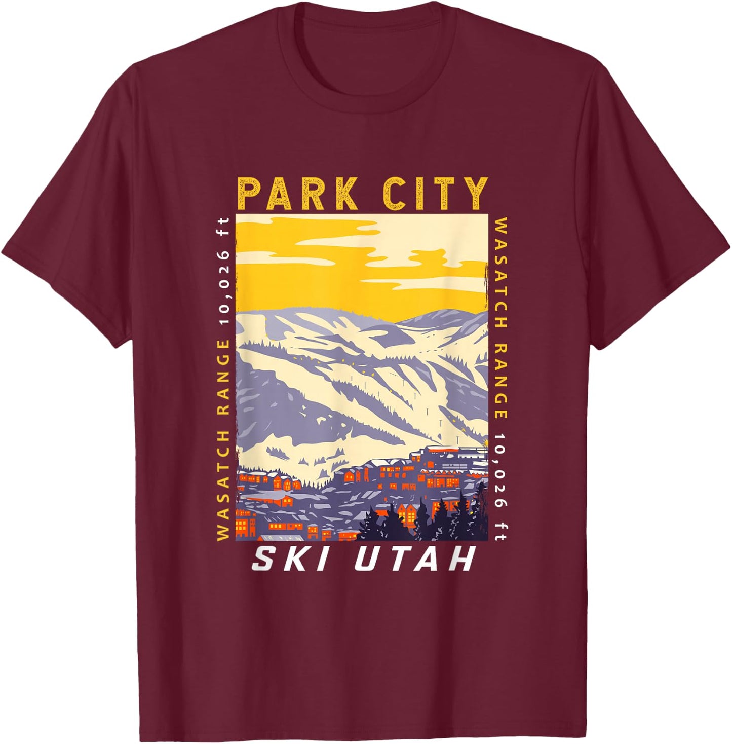Park City Ski Area Utah Distressed Vintage T-Shirt - T-Shirt | Maroon