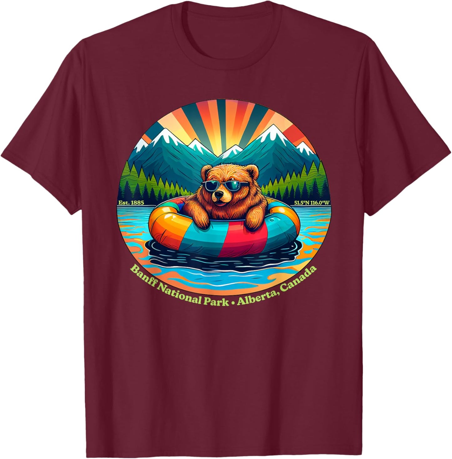 Banff National Park Bear Animals With Sunglasses Kids Adults T-Shirt - T-Shirt | Maroon