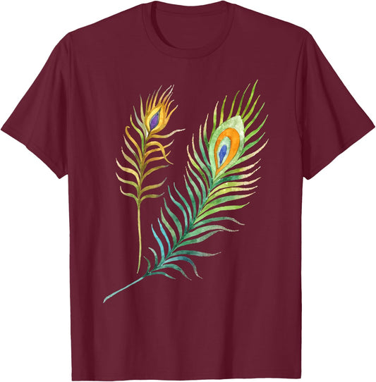 Peacock Feathers Indian Peafowl Bird Lover Watercolor Funny T-Shirt - T-Shirt | Maroon