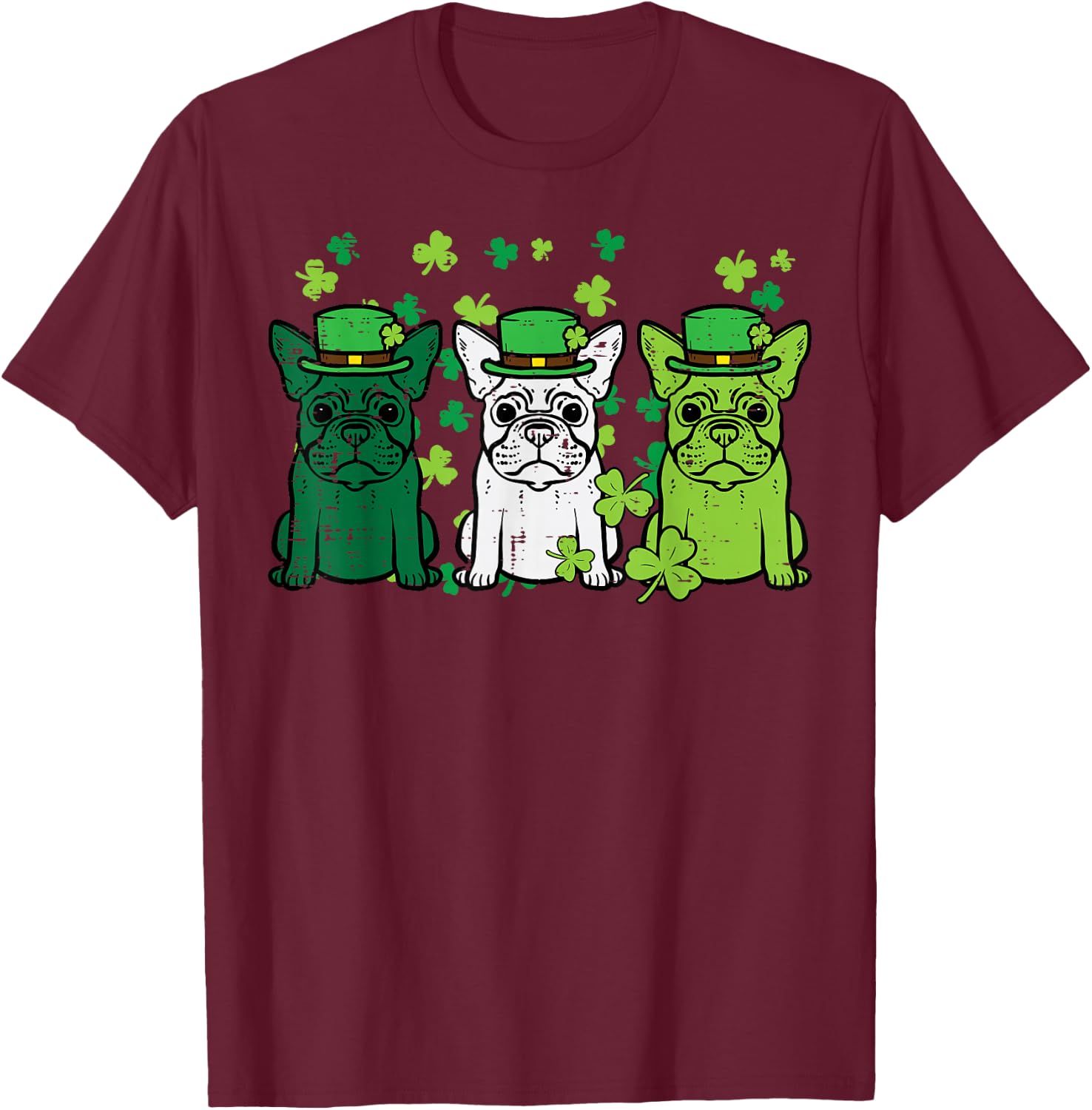 St Patricks Day French Bulldogs Dog Frenchie Men Women Kids T-Shirt - T-Shirt | Maroon