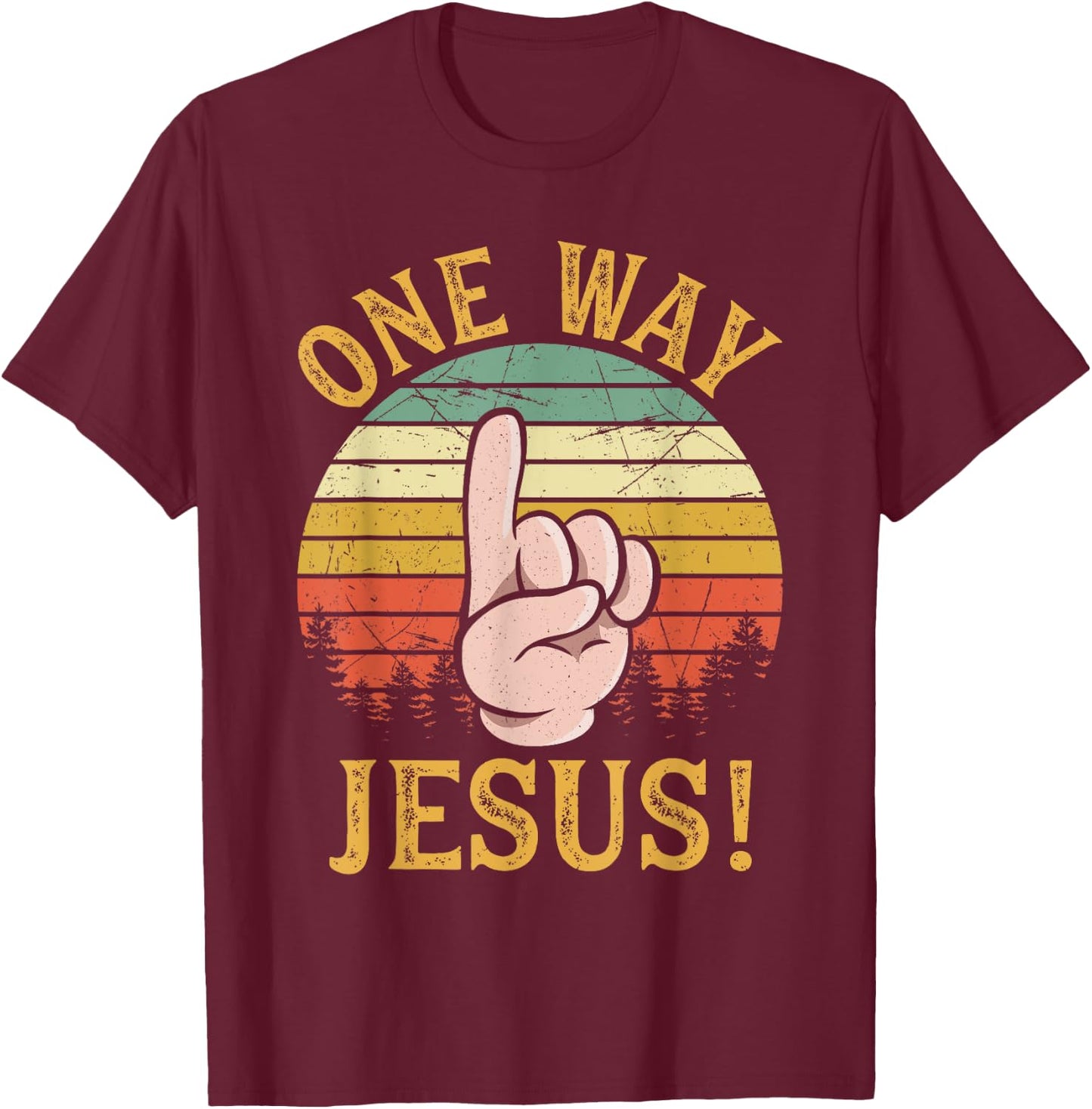 One Way Jesus People Finger Up Christian Revolution T-Shirt - T-Shirt | Maroon