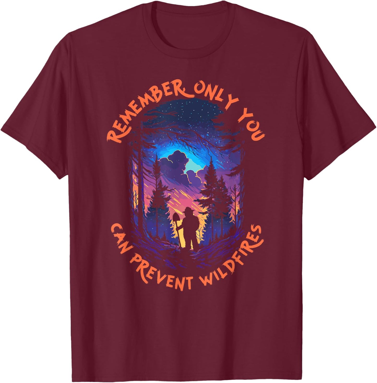 Smokey Bear Starry Night Scene Only You Can Prevent Wildfire T-Shirt - T-Shirt | Maroon