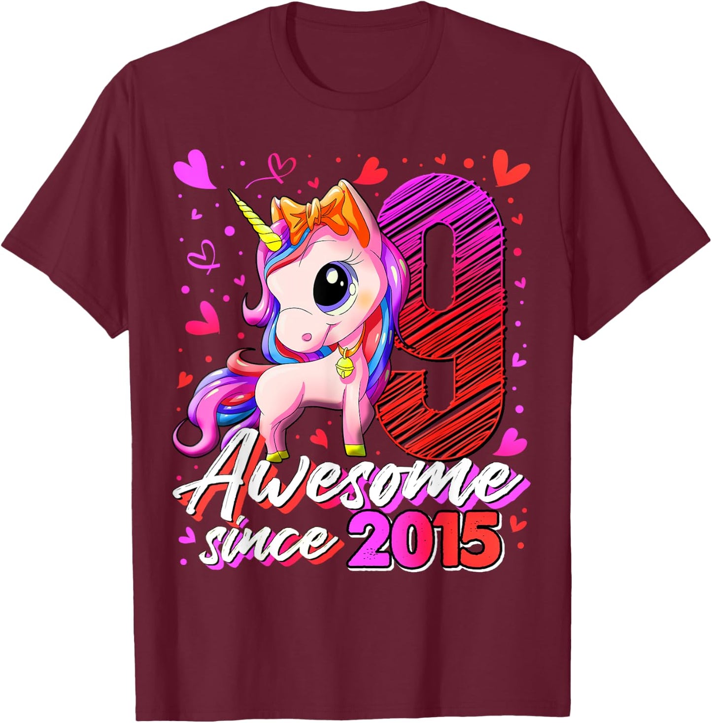 9 Years Old Flossing Unicorn Gifts 9th Birthday Girl Party T-Shirt - T-Shirt | Maroon