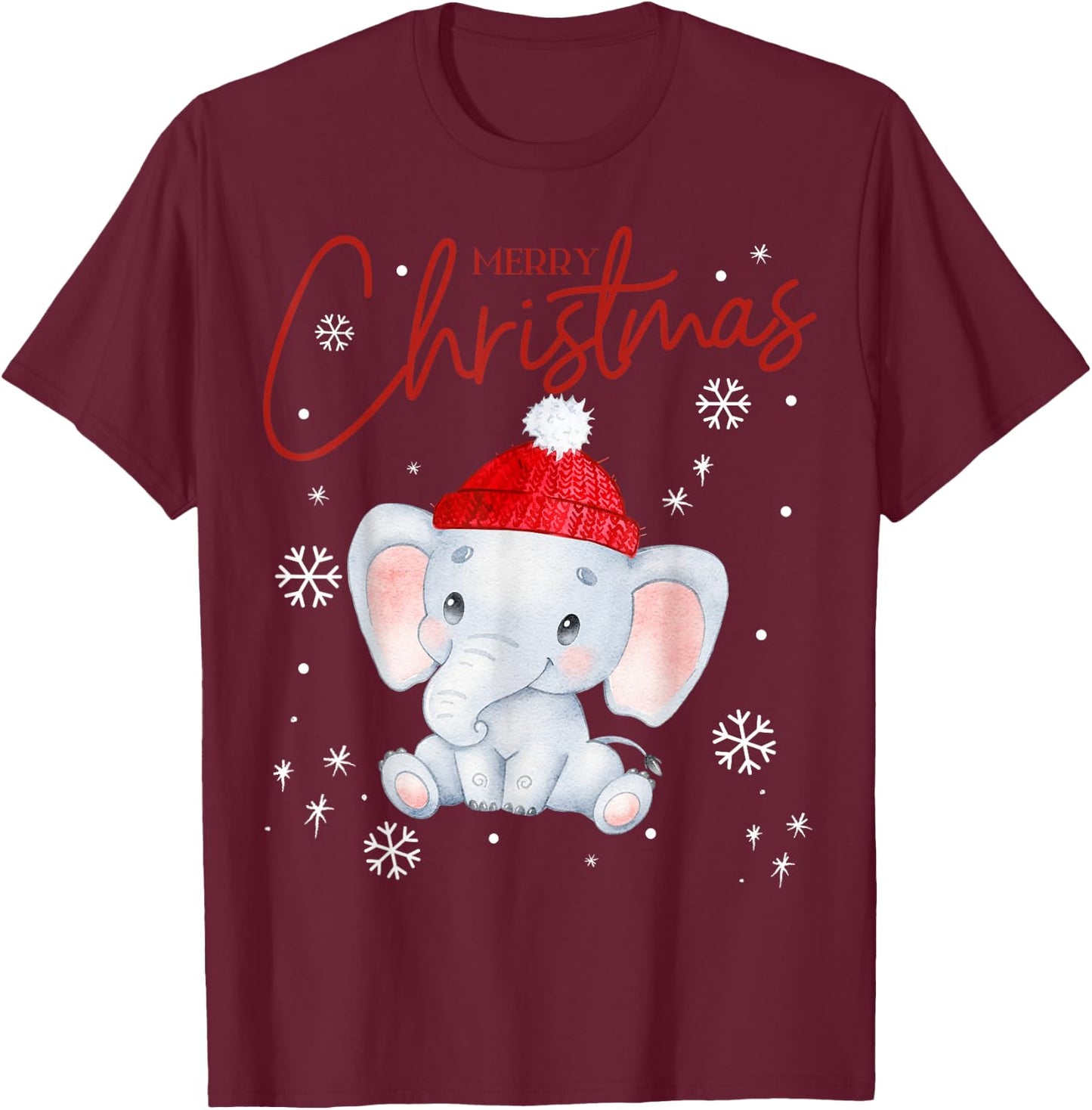 Fantabulous Acc Merry Christmas - Cute Elephant Kids Black Cotton Blend T-Shirt - T-Shirt | Maroon