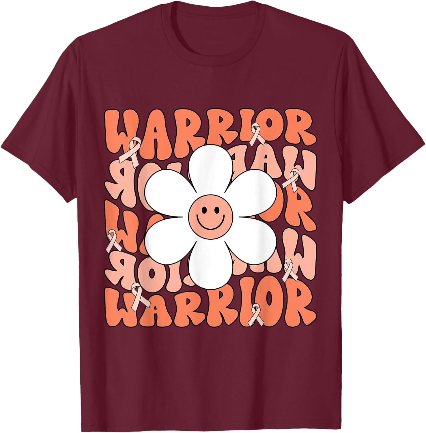 Uterine Cancer Peach Ribbon Uterine Cancer Warrior T-Shirt - T-Shirt | Maroon