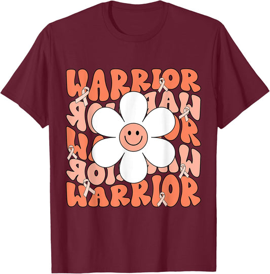 Uterine Cancer Peach Ribbon Uterine Cancer Warrior T-Shirt - T-Shirt | Maroon