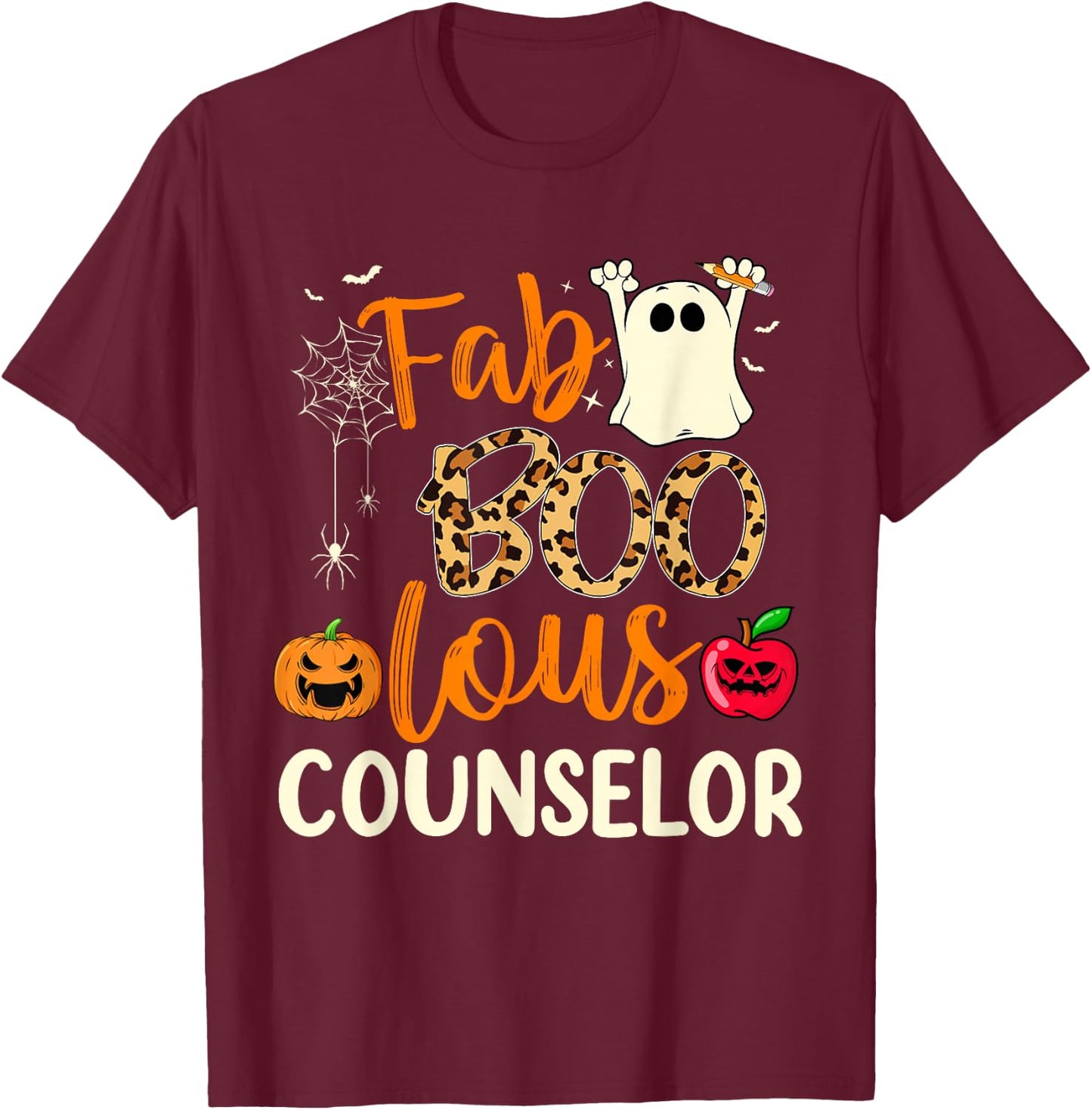 Fab Boo Lous Counselor Leopard Spooky Halloween Costume T-Shirt - T-Shirt | Maroon