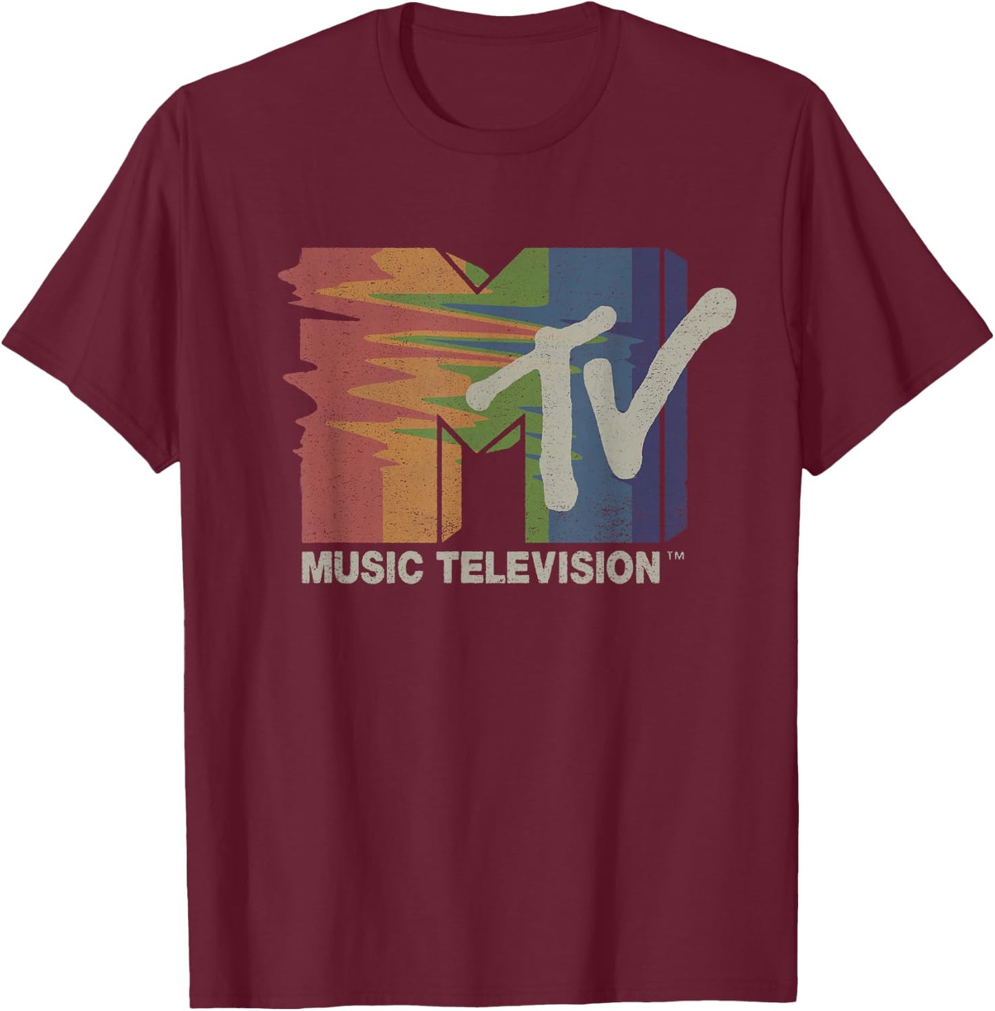 Mademark x MTV - Retro MTV Rainbow TV Glitch Television Screen Color Test MTV T-Shirt - T-Shirt | Maroon